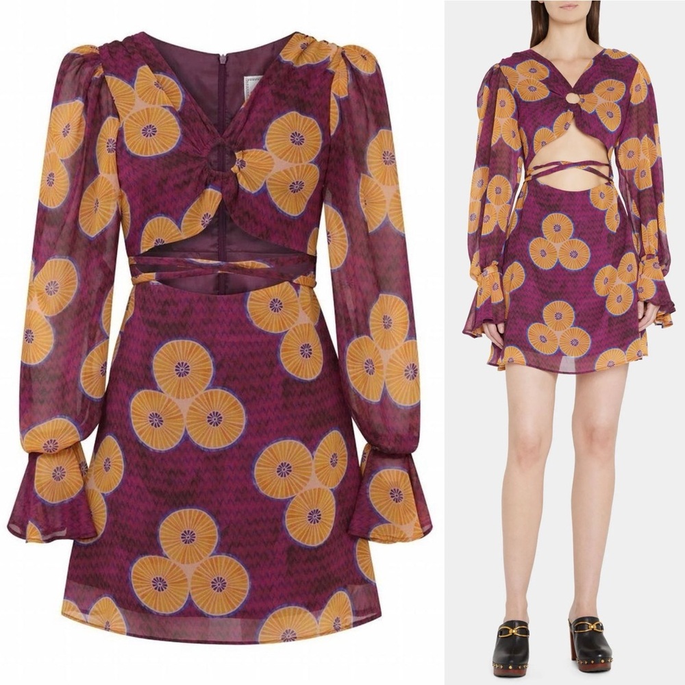 Autumn Adeigbo Amelie Printed Cut-Out Mini Dress Purple Womens 4 New NWT - Picture 3 of 17